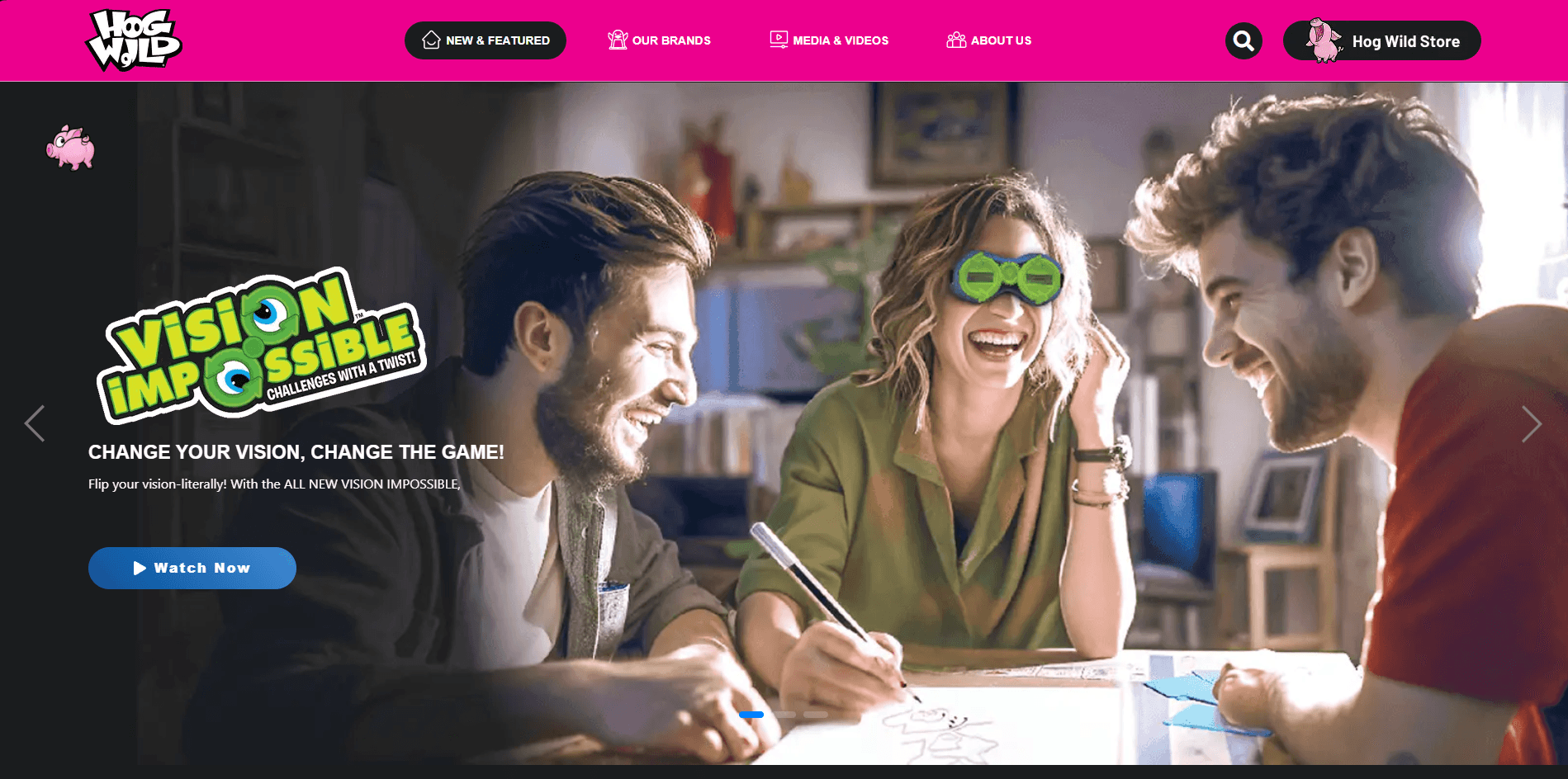 Hog Wild Toys WordPress storefront featuring colorful toys, product collections, and promotional content
